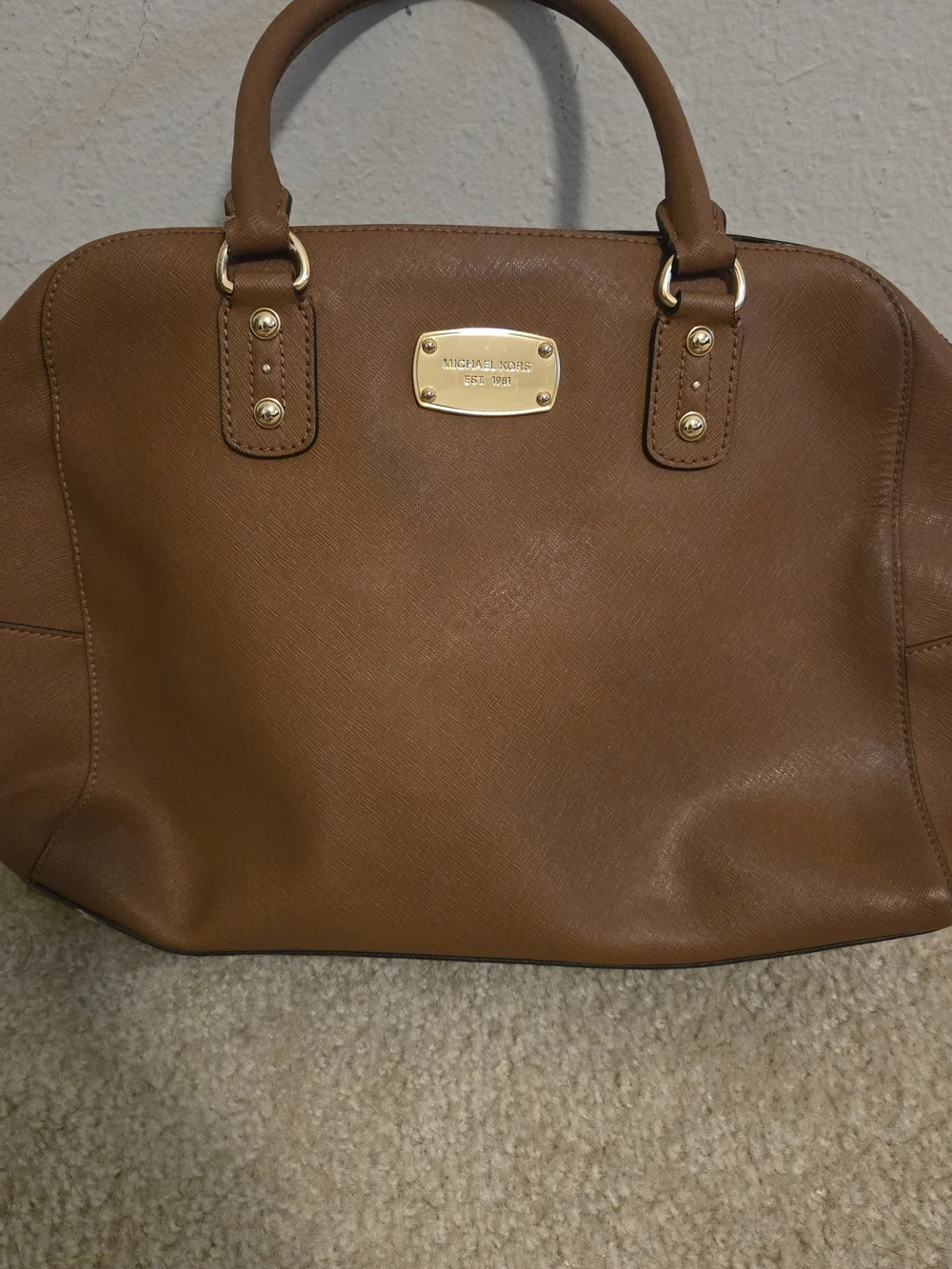 Michael Kors Tan Saffiano Leather Satchel with Gold Hardware